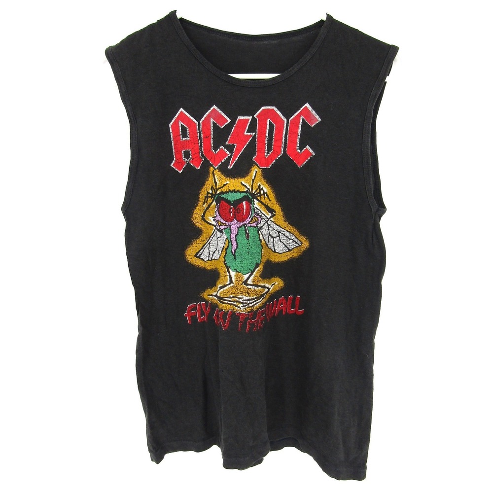 ACDC Muscle Tank Top Mens Large Black Fly On The Wall Graphic Sleeveless Tee